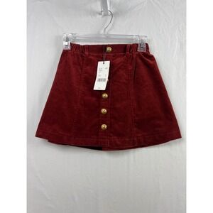 A Loves A Girls Corduroy Skirt Kids Size M Wine Red Button Front A-Line New